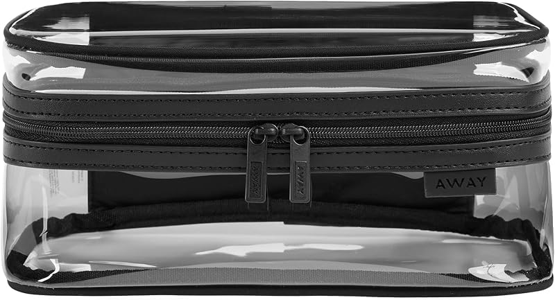 Clear Toiletry Bag, Water-Repellent, TSA Approved Travel Organizer | Travel Toiletry Bag with 2 Compartments, U-Zip Opening and Interior Zip Pocket for Organized Packing, Jet Black