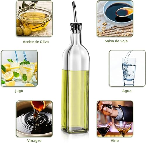 Miniatura 2 de Botella dispensadora de aceite de oliva, 2 unidades de dispensador de aceite de oliva de vidrio y dispensador de vinagre con 2 vertedores de acero 2