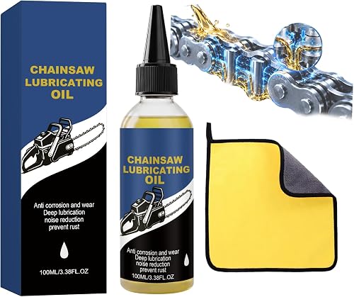 Chainsaw Bar & Chain Oil, Anti-Wear Chain Lubricant, 100ml + Towels (1 Pc) | Reduces friction and protects chains and guide bars. Compatible with gas, electric, cordless chainsaws and pole saws