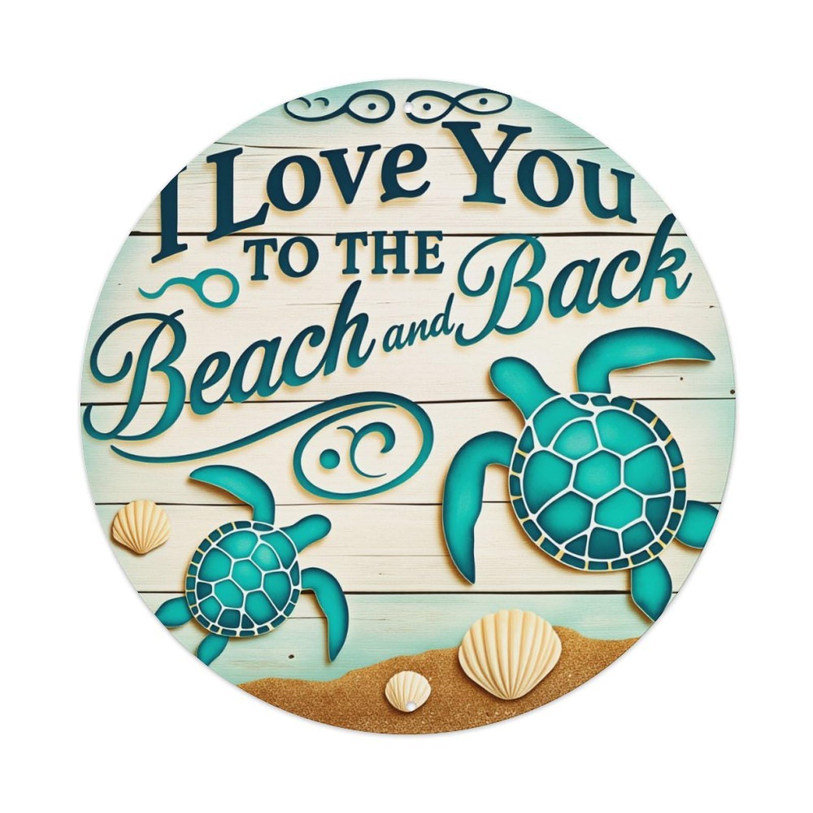 Turtle Beach Love Shell Sand Round Tin Sign Retro Metal Sign for Cafe Bar Pub Home Game Room Gym Club Wall Decoration Vintage Metal Poster 8x8 Inch