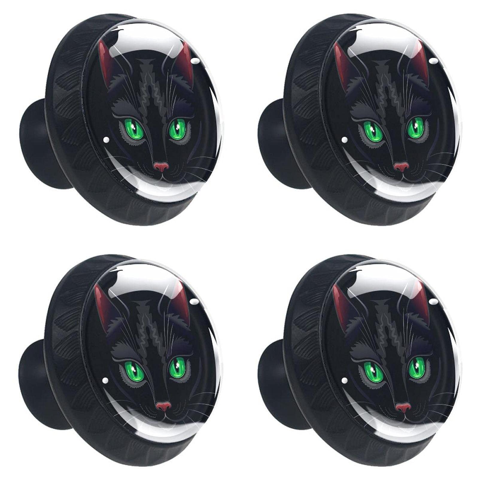 Boutons de tiroir chat noir en lot de 4 poignées design multicolore pour meuble
