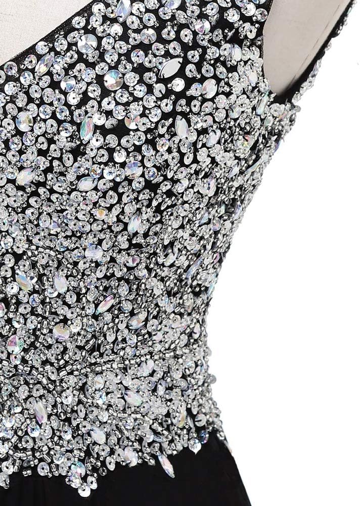 Lemai Women Formal Beaded Gradient Black Ombre Chiffon Long Prom Evening Dresses