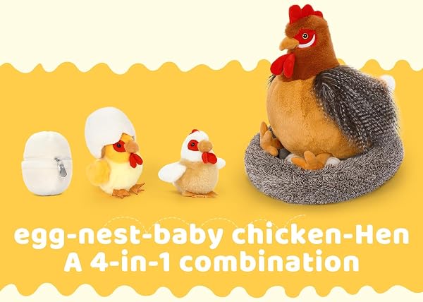 MorisMos Chicken Teddy with Baby Chicks inside, Easter Egg Laying Hen Stuffed Animal Plush Toys, Cuddly Chicken Plush Present for Kids Girls Christmas Birthday Easter Party Supplies. - 5