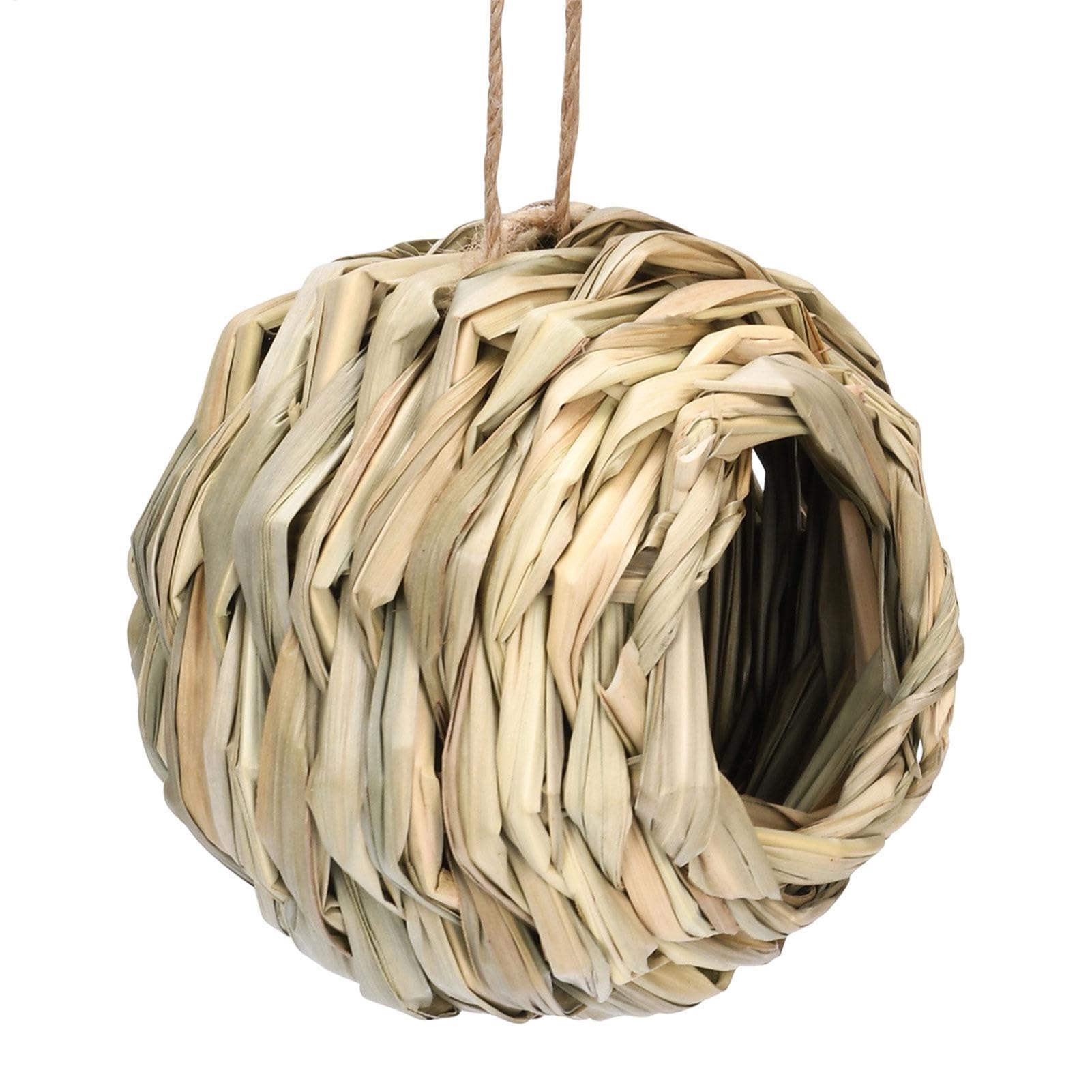 Straw Bird House - Grass Bird Nest | Parrot Canary Finch Budgie Hatching Breeding Cave | Bird Breeding Nest | Wear-Resistant Hanging Bird Nest for Birds | Hand-Woven Bird House