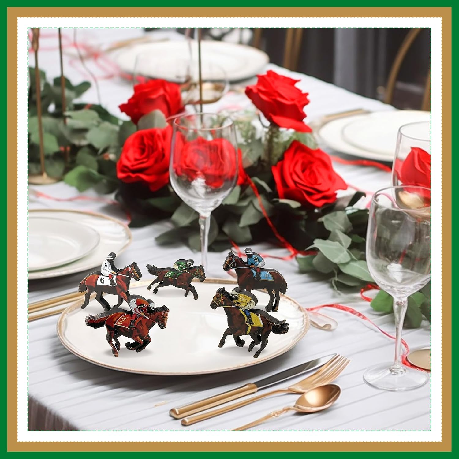 29 Pcs Kentucky Derby Table Decorations Talk Derby to Me Horse Racing Party Decors Include Lawn Table Runner Banner Rose Vines Horseshoe Mini Horses for Horse Racing Party Decoration Supplies
