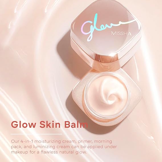 مرطب البشرة MISSHA Glow Skin Balm 1.69 أونصة سائلة/ 50 مل 4 في 1، كريم مرطب، عبوة صباحية، كريم مضيء لتوهج طبيعي خالٍ من العيوب، بشرة زجاجية
