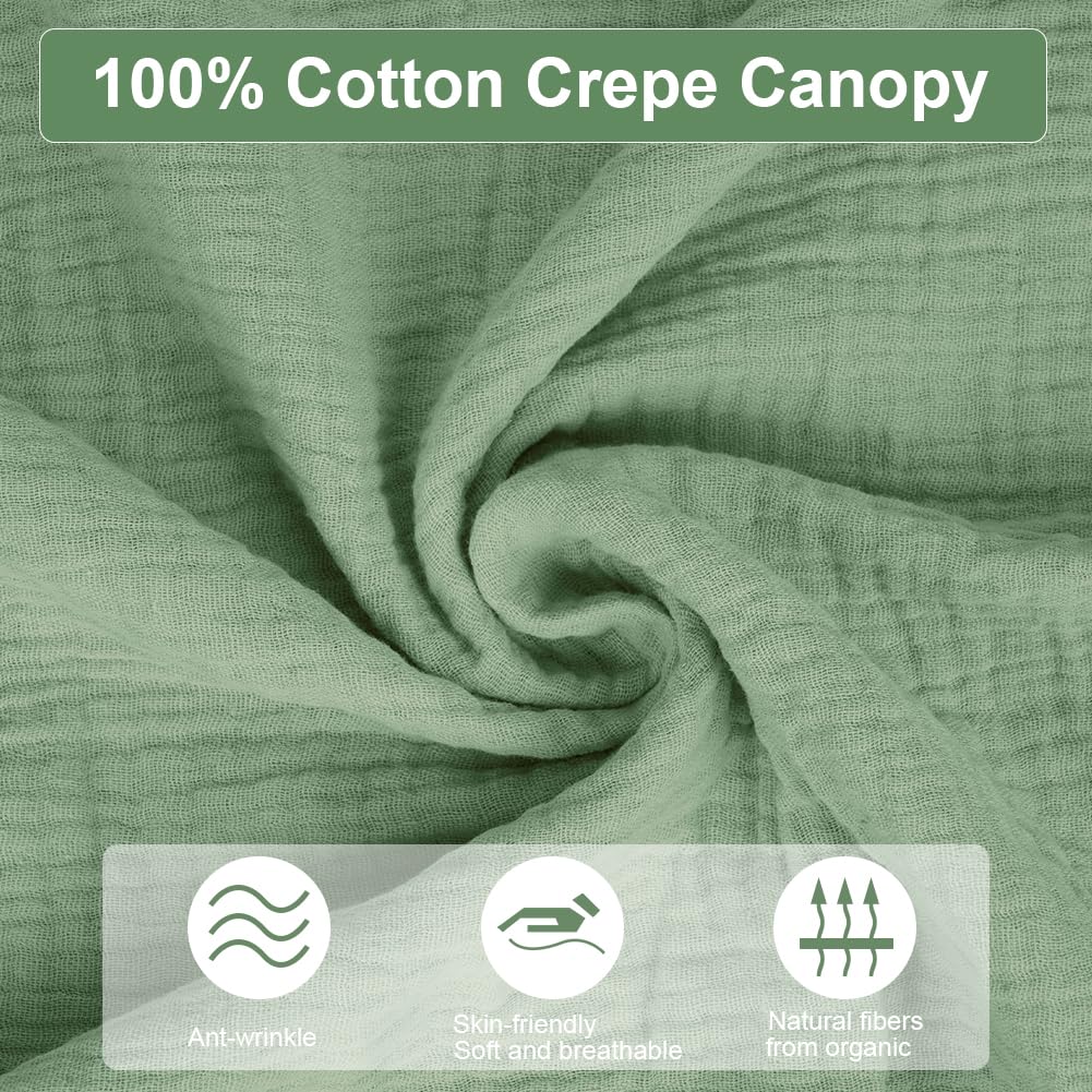 Vicloon Tenda Letto Bambini 100% Cotone, Tenda Letto Montessori per Letto Bambini, Baldacchini in Tessuto, Tenda da Letto per la casa in Mussola, 135 x 360 cm, Verde Chiaro