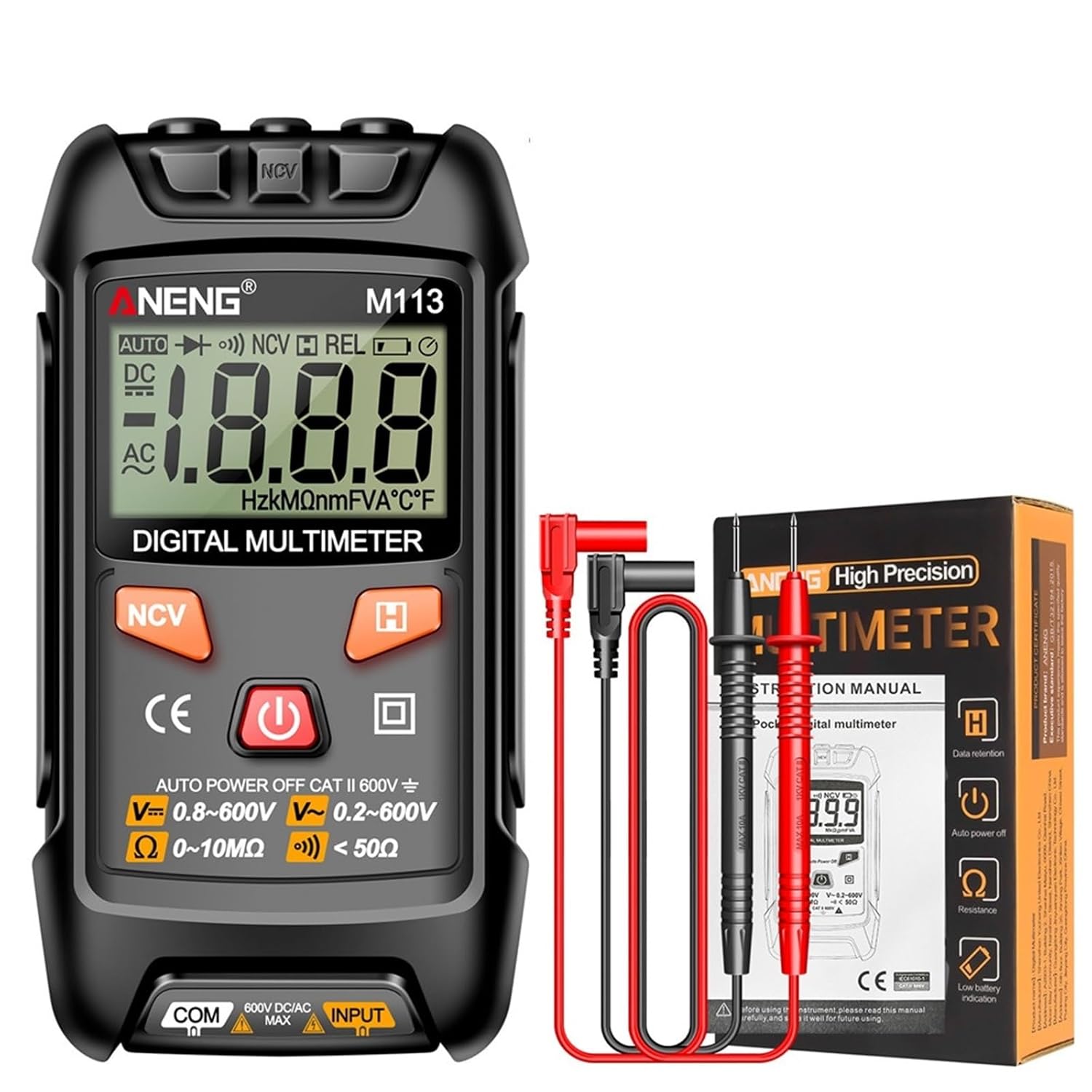 M113 1999 Counts Mini Multimeter Digital Inteligent AC/DC Voltage Meter Ohm NCV Electricity Tools Measuring Instruments(Red)