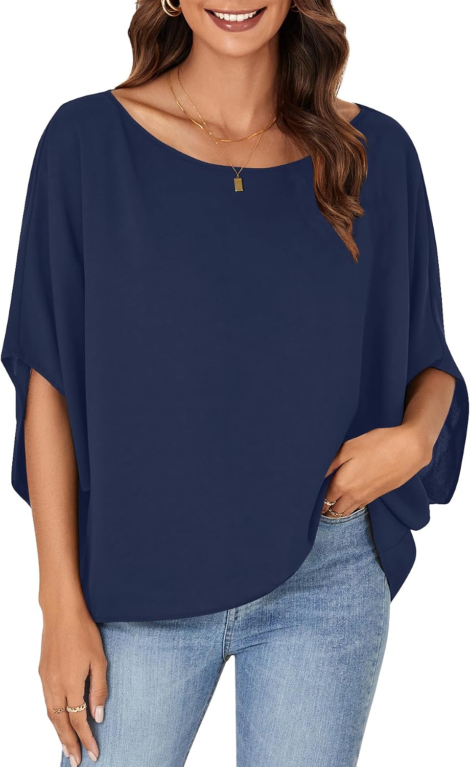 LYANER Women's Off Shoulder Tops Oversized Batwing Sleeve Loose Blouses Casual Tunic Shirt