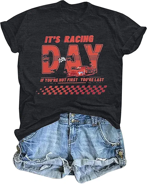 Racing Shirts for Women Race Day Tshirt Car Flag Printed Tee Racing Race Team Lover Short Sleeve Tops