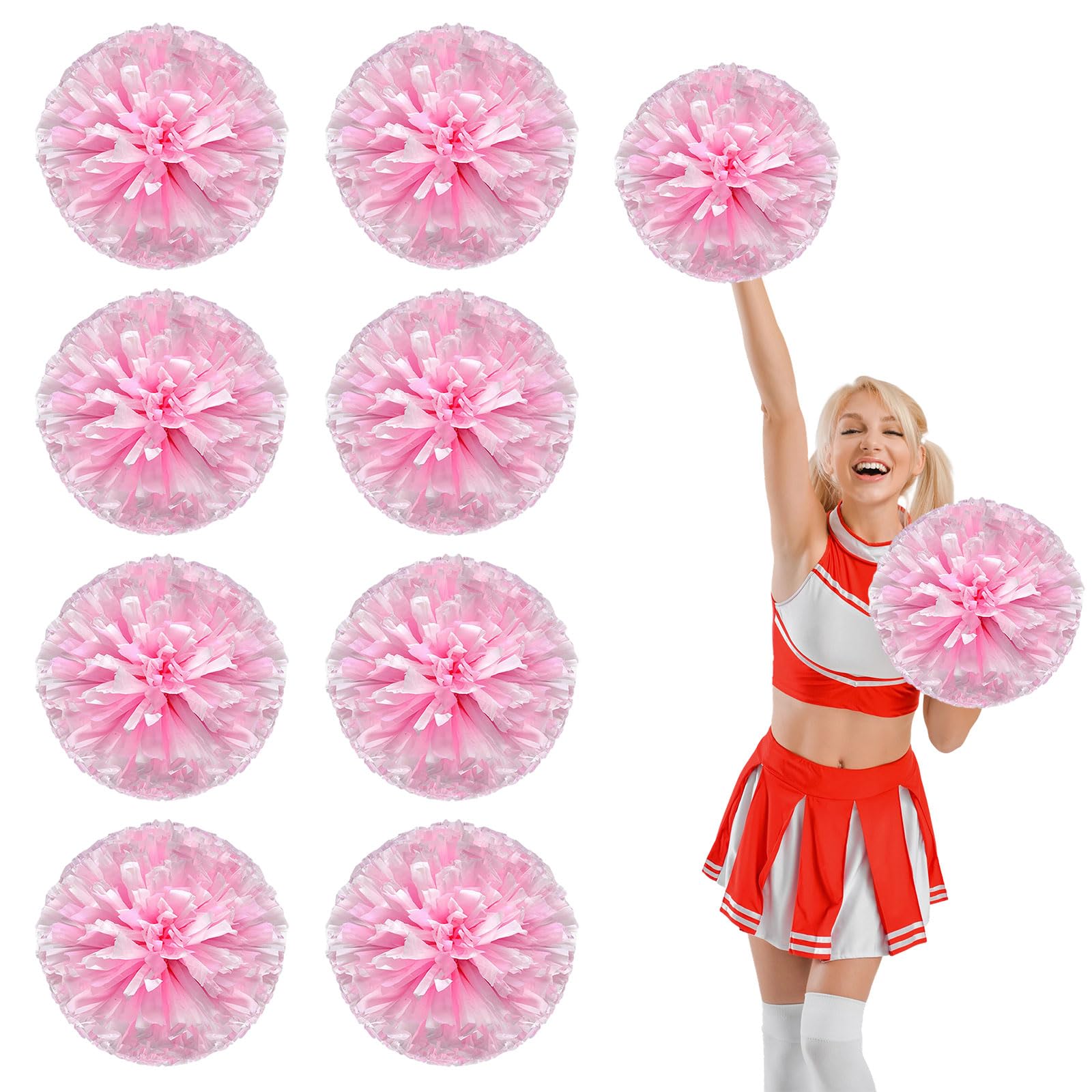 Pompony cheerleaderek, 34,7 cm, ręczne pompony drużyny cheerleaderek, do drużyny sportowej, gry ducha, na imprezę taneczną dla dorosłych, różowe + białe, 8 szt