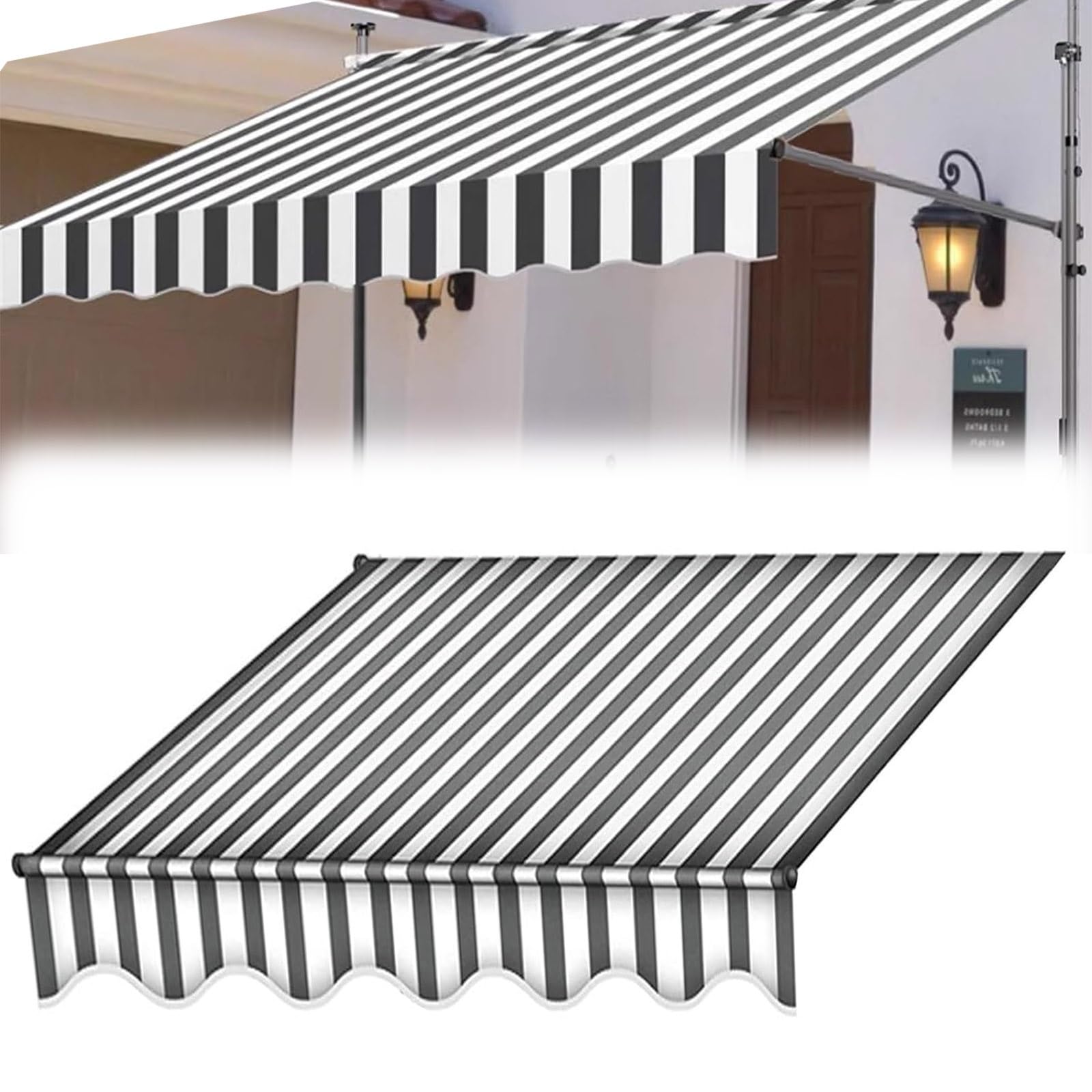 Outdoor Garden Patio Awning Canopy Replacement Fabric Waterproof AntiUV Top Cover MultiStripe Design 350cm Black White