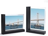 Vista 9 de Lavezee Juego de 2 portarretratos de 5 x 7 pulgadas, portarretratos de doble cara con soporte vertical horizontal rústico en forma de L para fotos