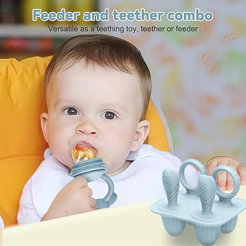 Miniatura 7 de Moldes de 4 cavidades para paletas pequeñas con palitos para bebés, alimentador de alimentos de frutas de silicona para leche materna para aliviar