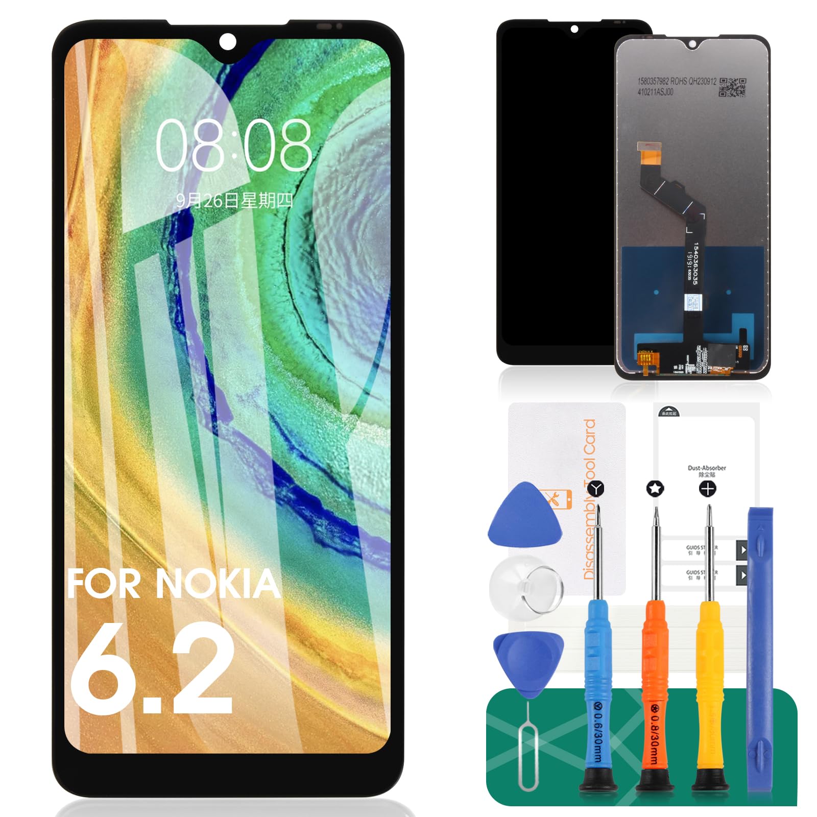 Kit Schermo LCD Per Nokia 6.2 E 7.2 (6.3 Pollici) Con Strumenti E Vetro Temperato