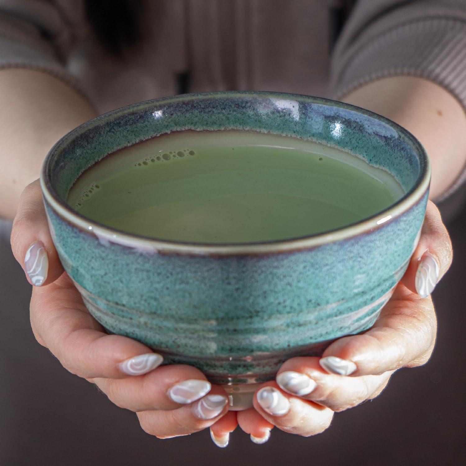 Urban Tokyo Matcha Bowl Minoware Porcelain Reactive Glazed 12 oz Handcrafted Porcelain Made In Japan (Celadon Green)