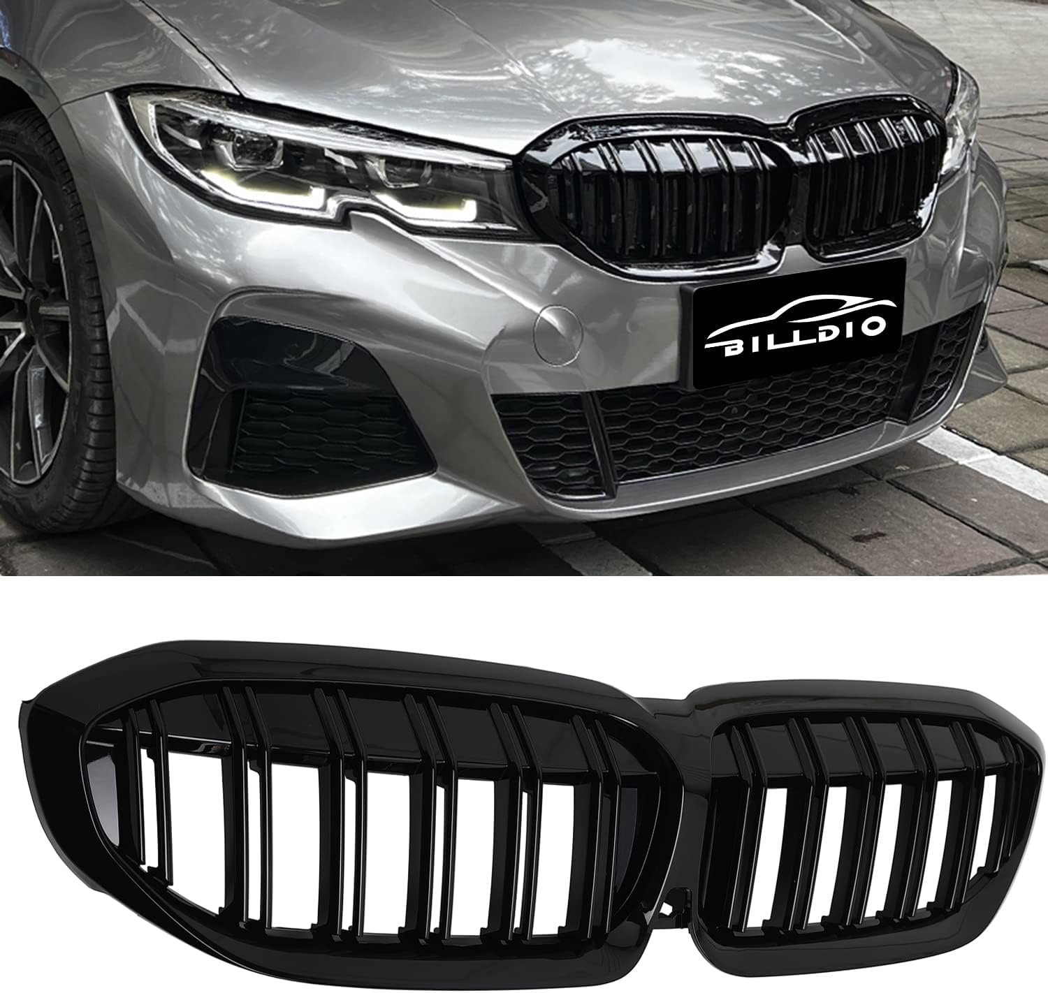 Front Kidney Grille Glossy Black Grill Compatible with BMW 3 Series G20 2019 2020 2021 2022 316i 318i 320i 328i 330i 335i 340i Double Slats