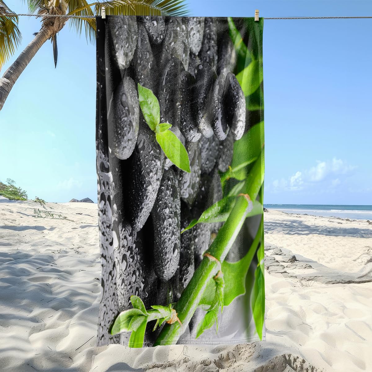 Strandtuch Bambus Schwarzem Stein Mikrofaser Handtuch Schnelltrocknendes Wasserabsorbierend Strandhandtuch Groß Beach Towel Sandfrei Reisehandtuch Waschbar Strandtücher 90x180 cm