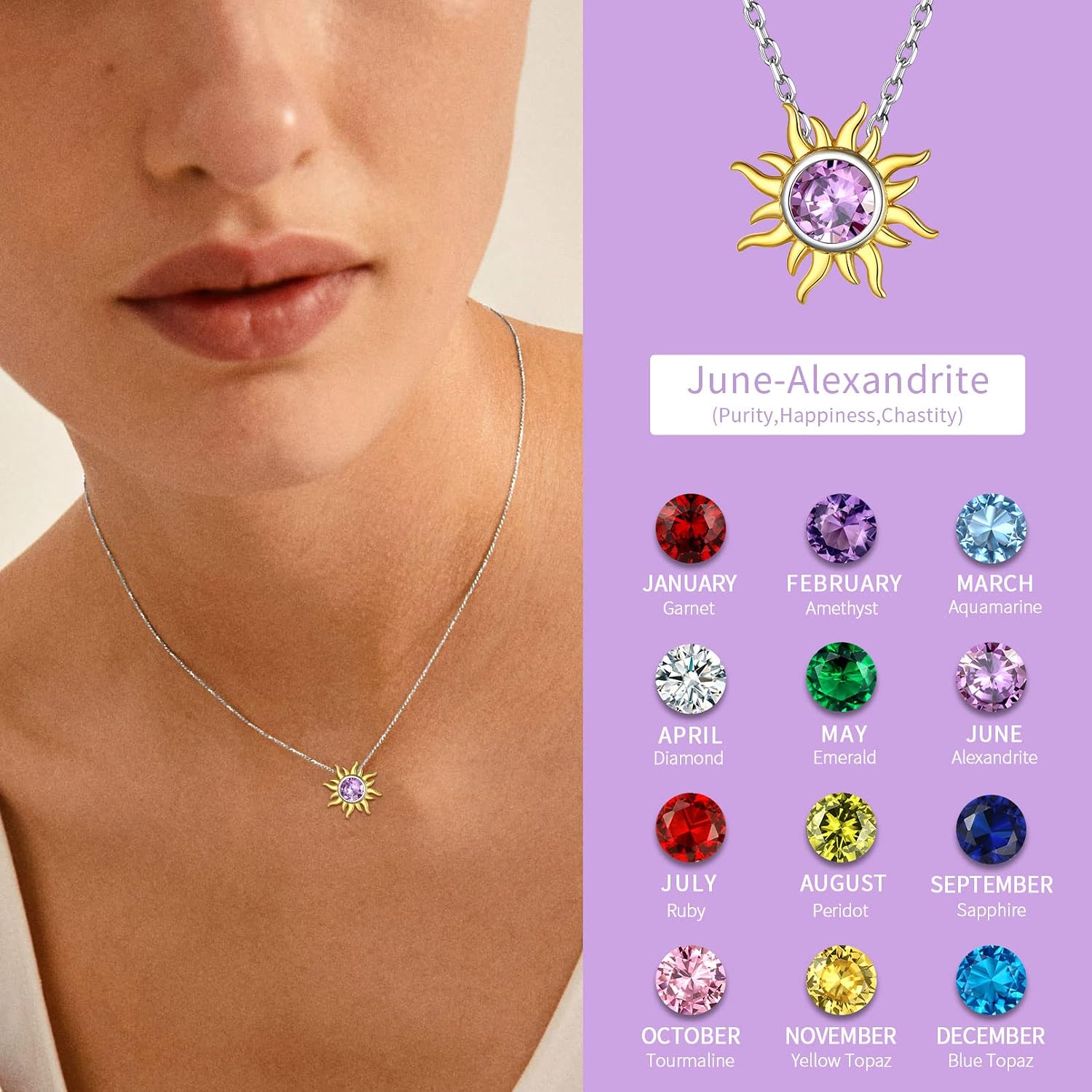 ChicSilver Women Gold Plated Sun Necklace Dainty Small 925 Sterling Silver Birthstone Celestial Sun Pendant Necklace Birthday Gift