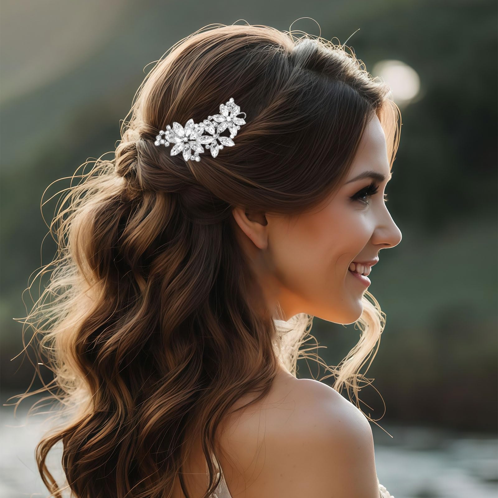 Horquillas de strass para mujeres accesorios para el cabello con flores plateadas brillantes pasadores de cristal