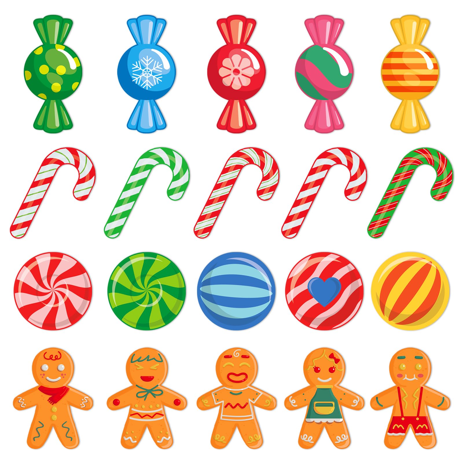 D4DREAM Candyland Christmas Bulletin Board Decorations for Classroom 20Pcs Christmas Cutouts for Kids Colorful Christmas Candyland Gingerbread Bulletin Board Cutouts for Classroom Christmas Wall Decor