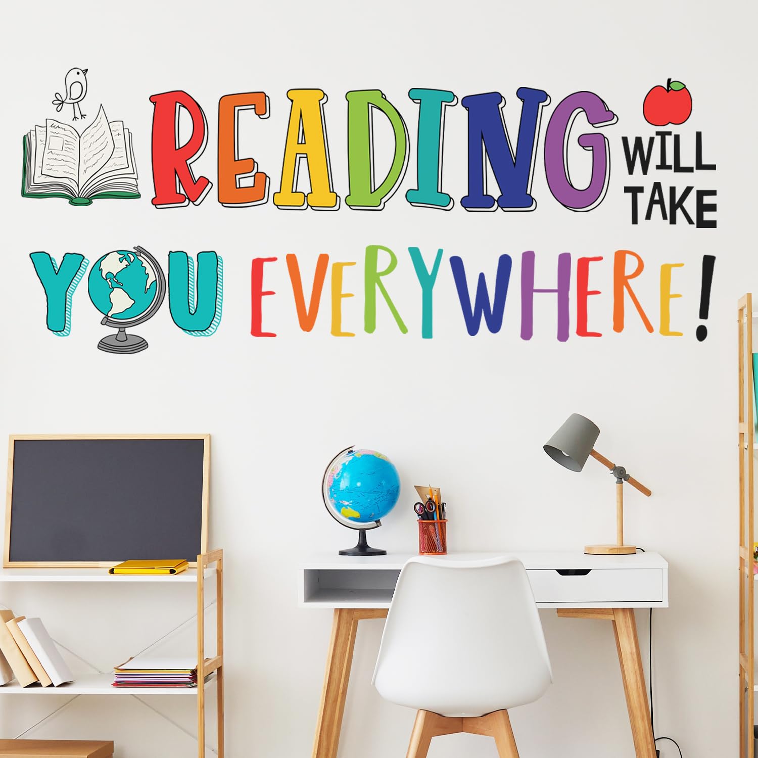 DECOWALL Reading Corner Wall Stickers Decals Décor Classroom Kids Room Inspirational Nursery Art Bedroom Library Peel and Stick Book Playroom Quotes School Educational (DS9-8092)