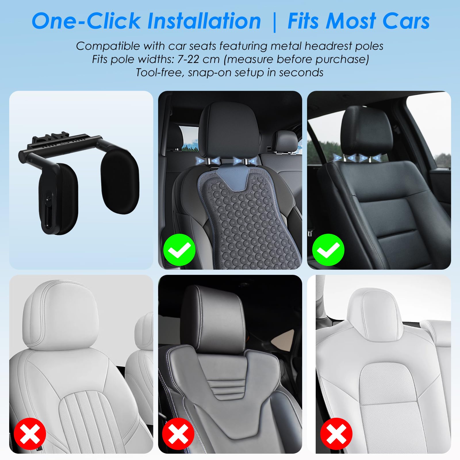 Appuie-Tête Voiture Enfant & Adulte | Cale Tête 360° Rotatif 2025 | Repose-Tête Mousse Mémoire | Mécanisme 3 Points | Pour Dormir en Voiture (Noir/lot de 1)