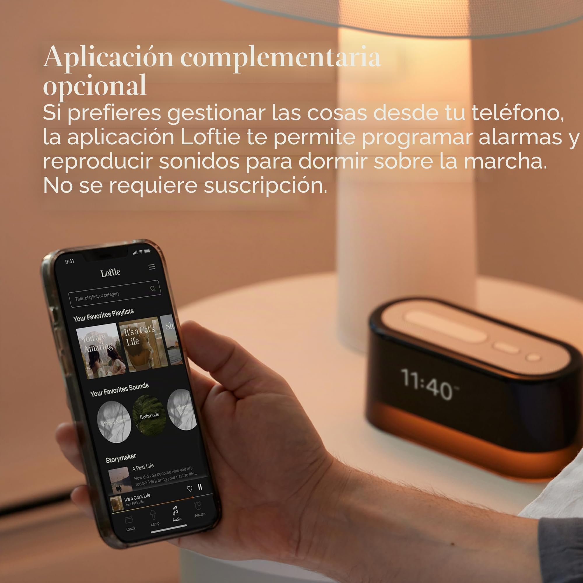 Loftie reloj despertador inteligente para dormitorio, despertador con luz, altavoz Bluetooth, ruido blanco, sonido natural, luz nocturna, modo opaco, alimentado por pilas