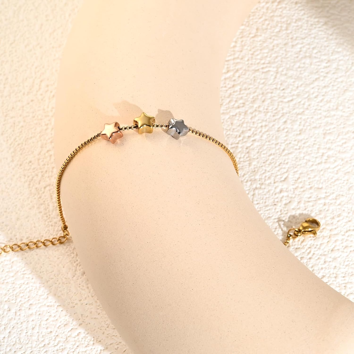 Gold Star Charm Bracelet for Women Adjustable Chain with Three Tone Star Y2k Bracelet for Celestial Jewelry - Image 5