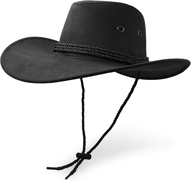 UltraKey Cowboy Hat, Sun Hat Faux Felt Leather Suede Travel Cap Western Hat Outdoor Sun Protect