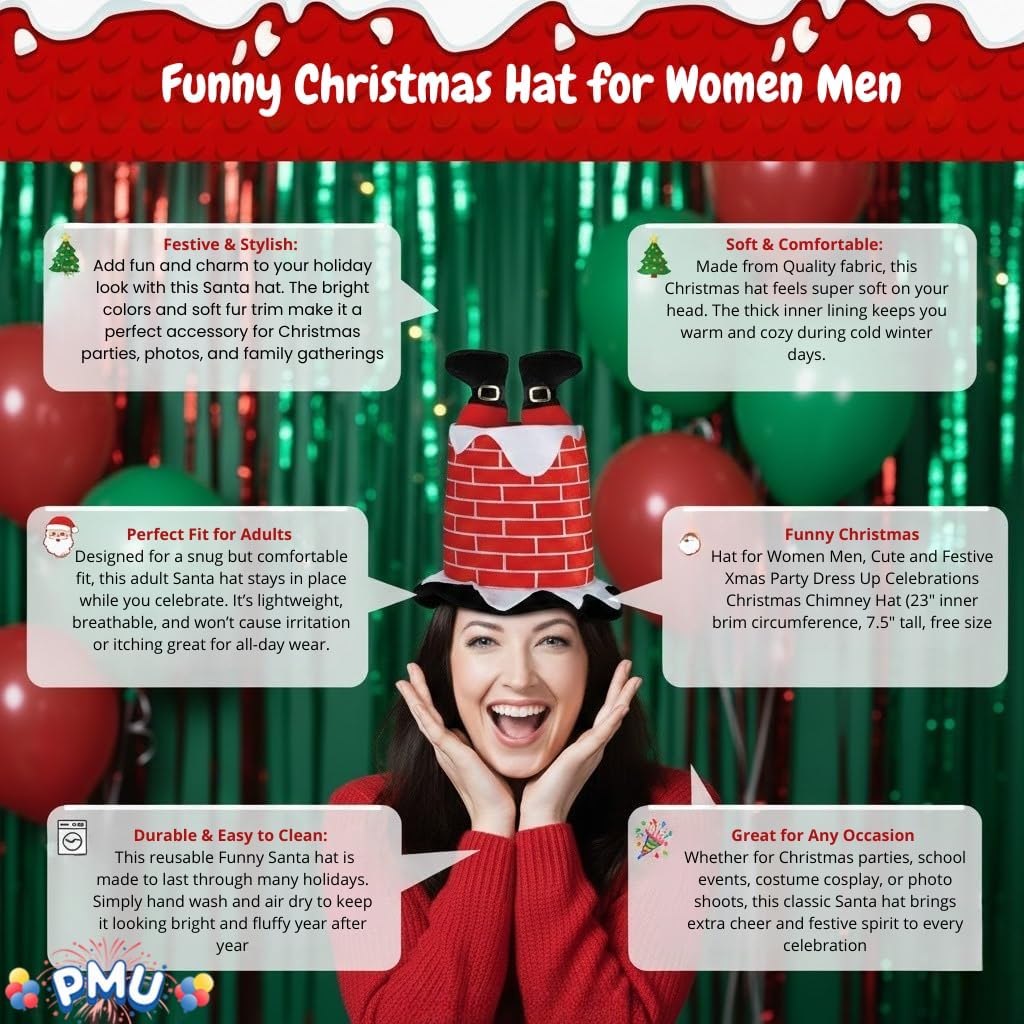 PMU Funny Christmas Hat for Women Men, Cute and Festive Xmas Party Dress Up Celebrations, Decorations, Costume Accessories