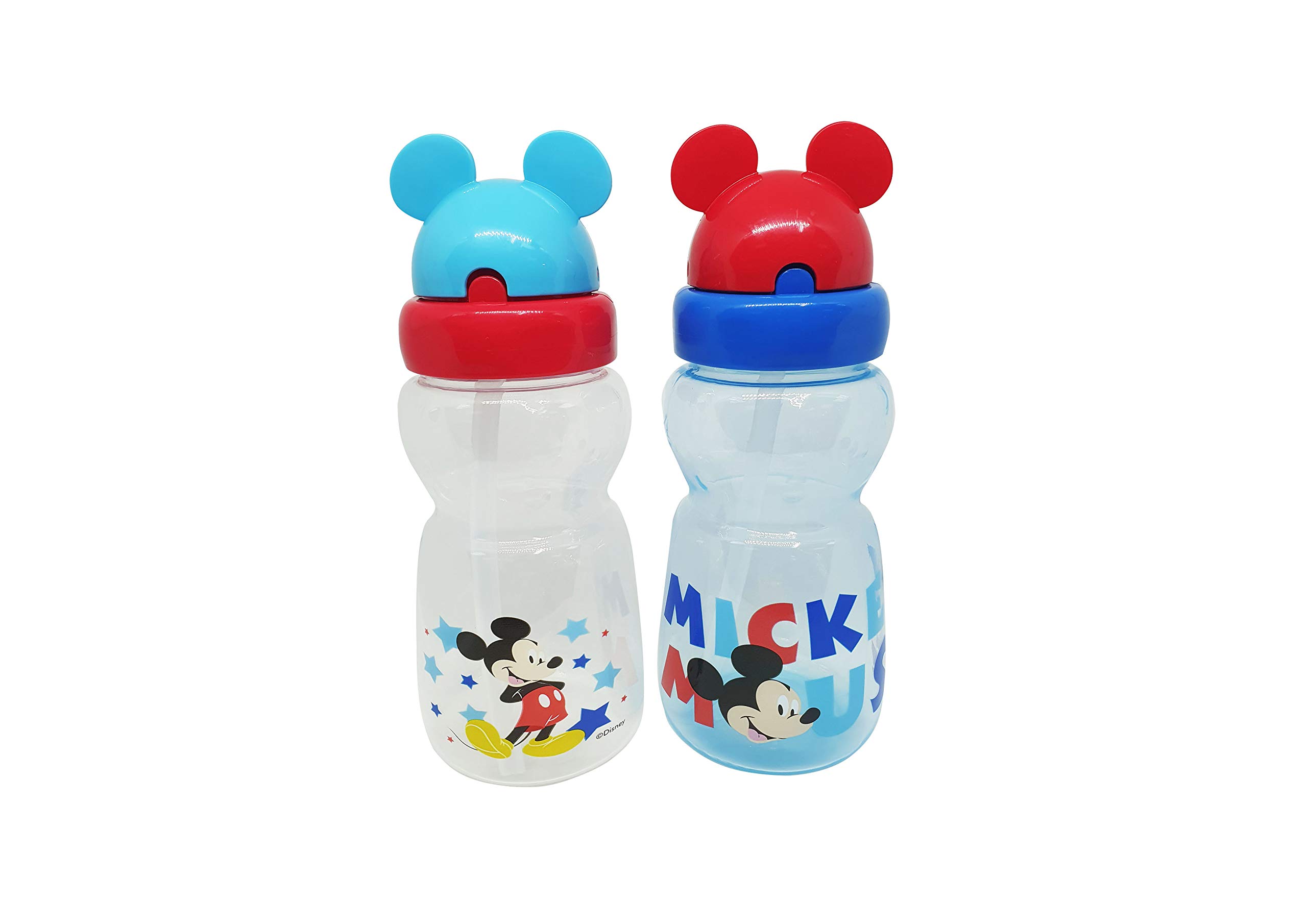 Disney Cudlie Mickey Mouse Baby Boy 2 Pack of 11 Oz Sippers Pop Up Straw Character Molded Lid with Star Mickey Print