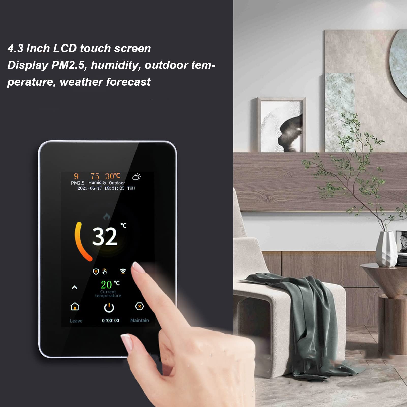 Eujgoov Wifi Termostat LCD Touch Thermostat, Termostat Wi -Fi Smart do Podłogi Elektrycznej Home Hotel AC 85–275V (3A)