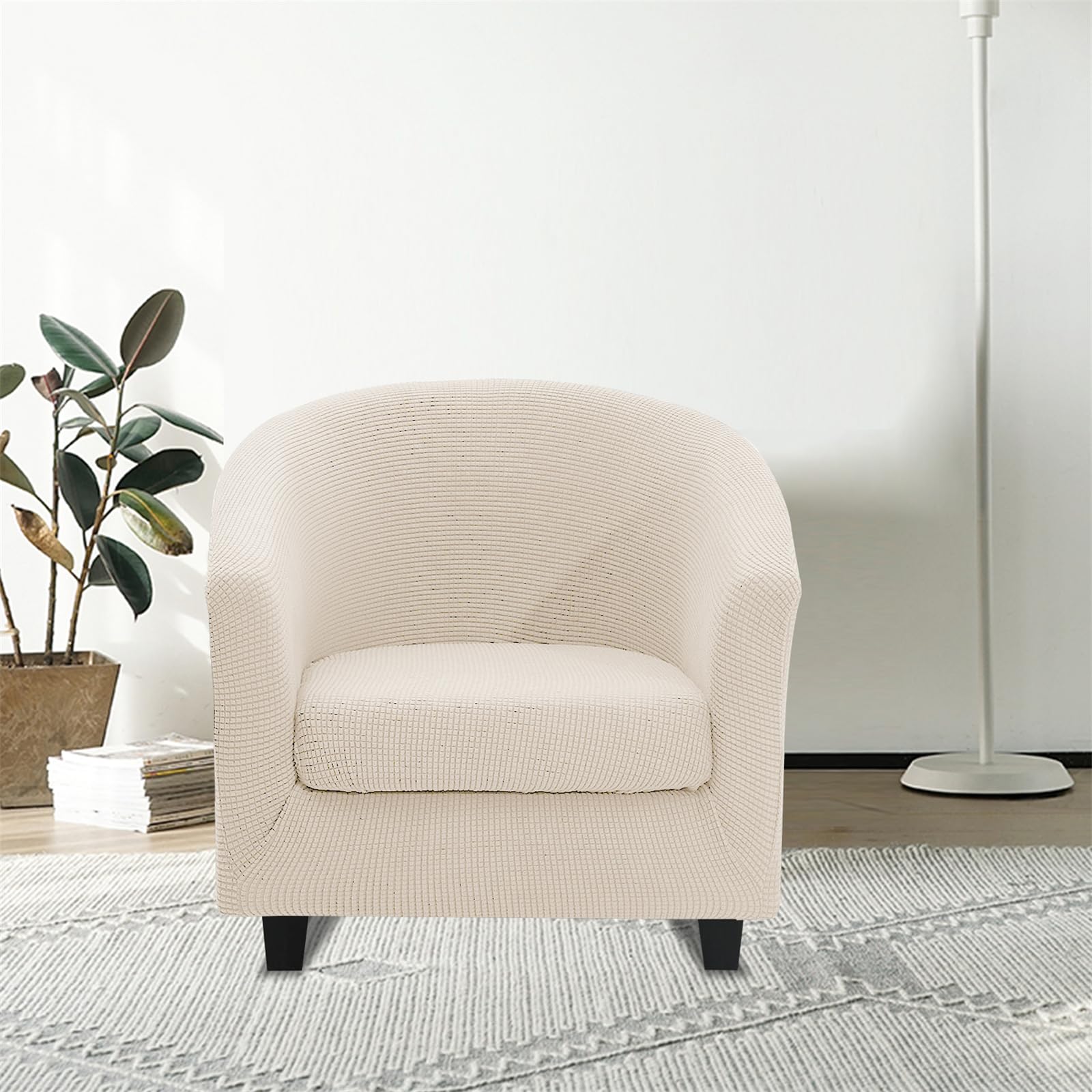 2 Pezzi Copripoltrona Club Chesterfield Elasticizzati | Fodera Coprisedia Con Copricuscino | Jacquard Floreale Beige | Per Poltrone Lounge, Soggiorno, Hotel | Protezione Antimacchia - 2