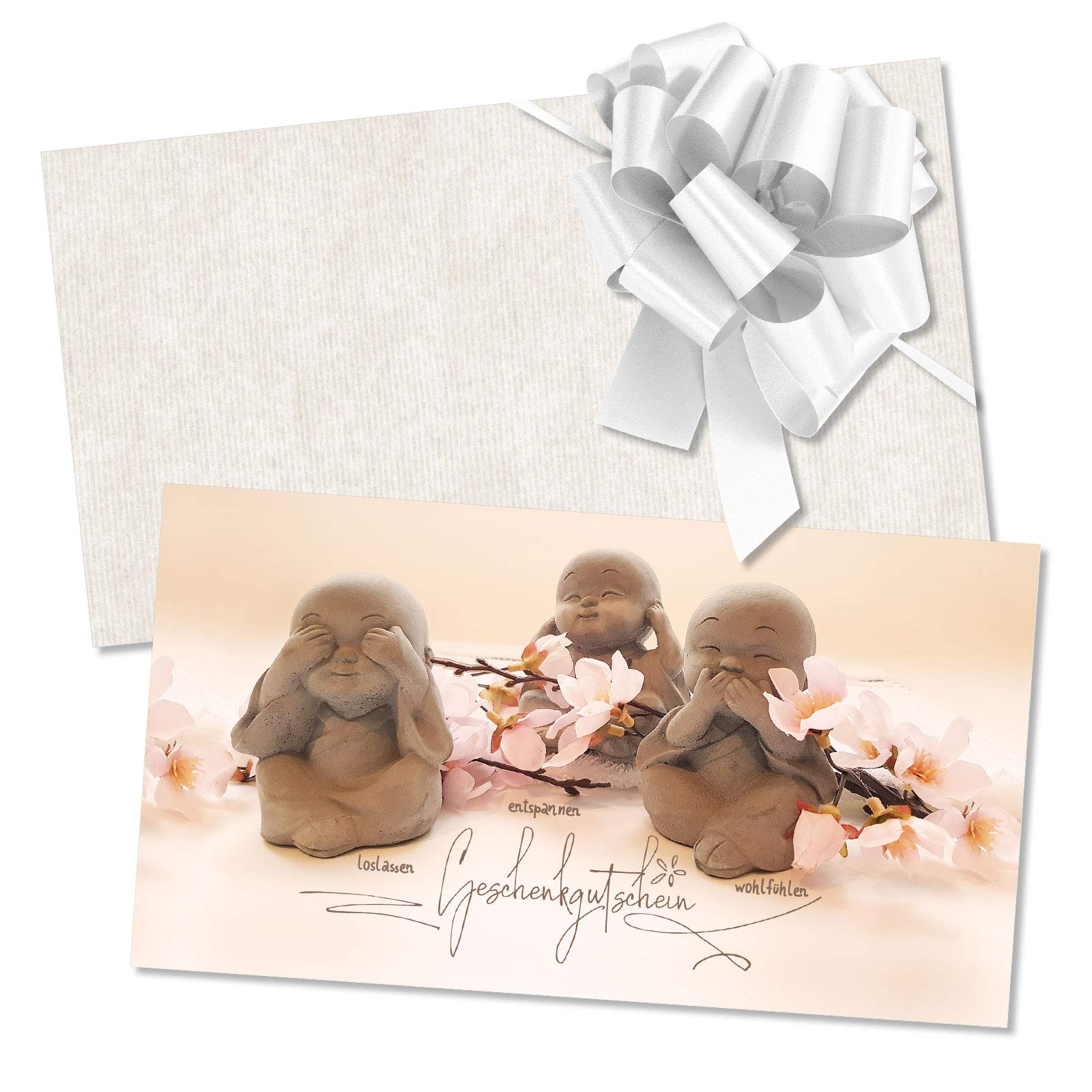 Gutschein-Set. 50x Gutschein + Kuvert + Schleife. Für Kosmetiksalon Kosmetik Wellness Spa Massageinstitute, blanko zum selber Ausfüllen.