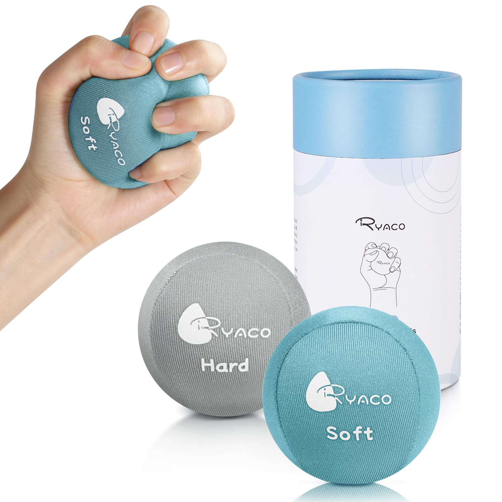 RYACO 2PCS Hand Exercise Gel Stress Balls Set, Soft & Hard Gel