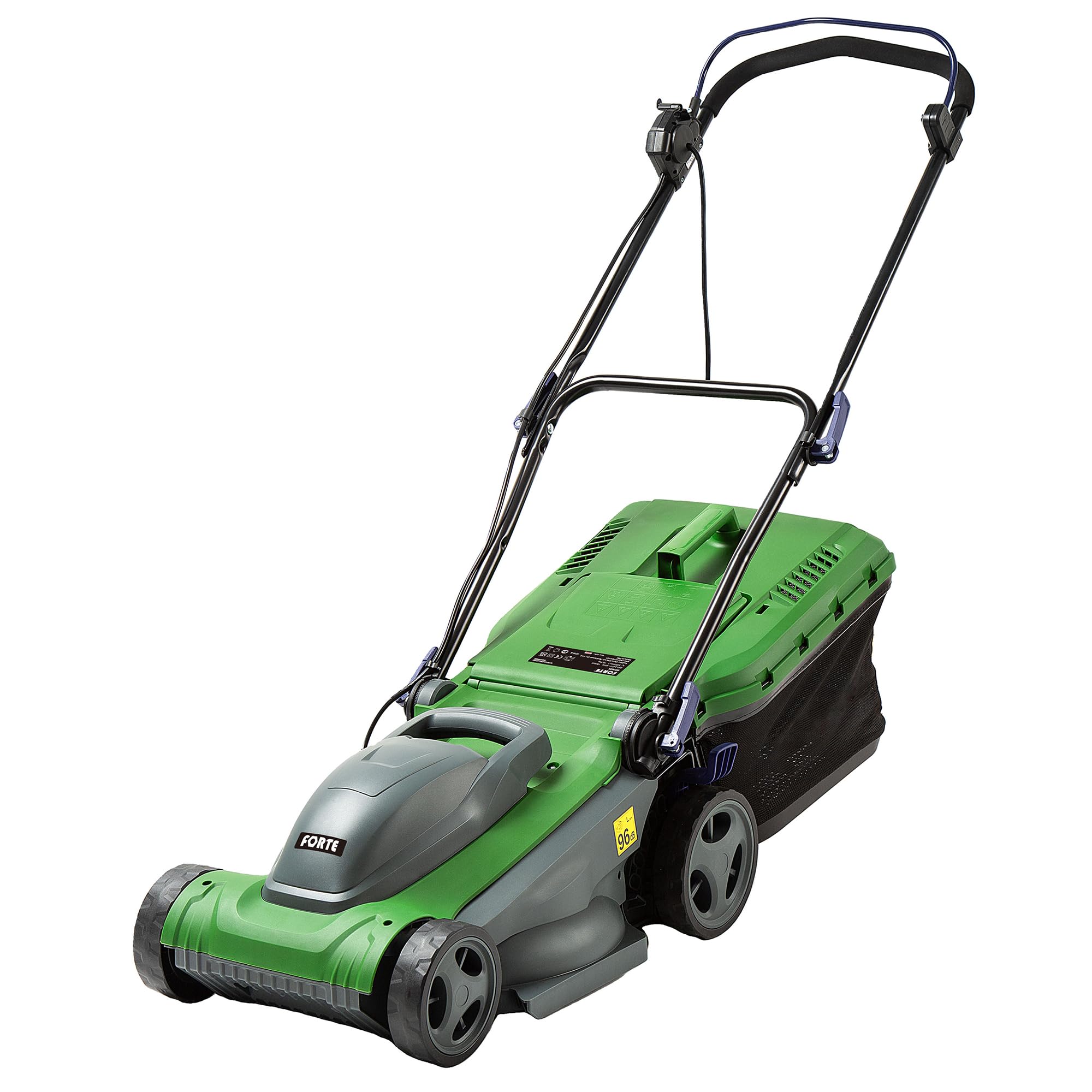 Forte 1600W Electric Lawnmower with a 37cm cutting width, 6 adjustable cutting heights, mulching option and a Rear Roller. Powerful electric Lawnmower for Medium to Large Lawns (37cm Mower).