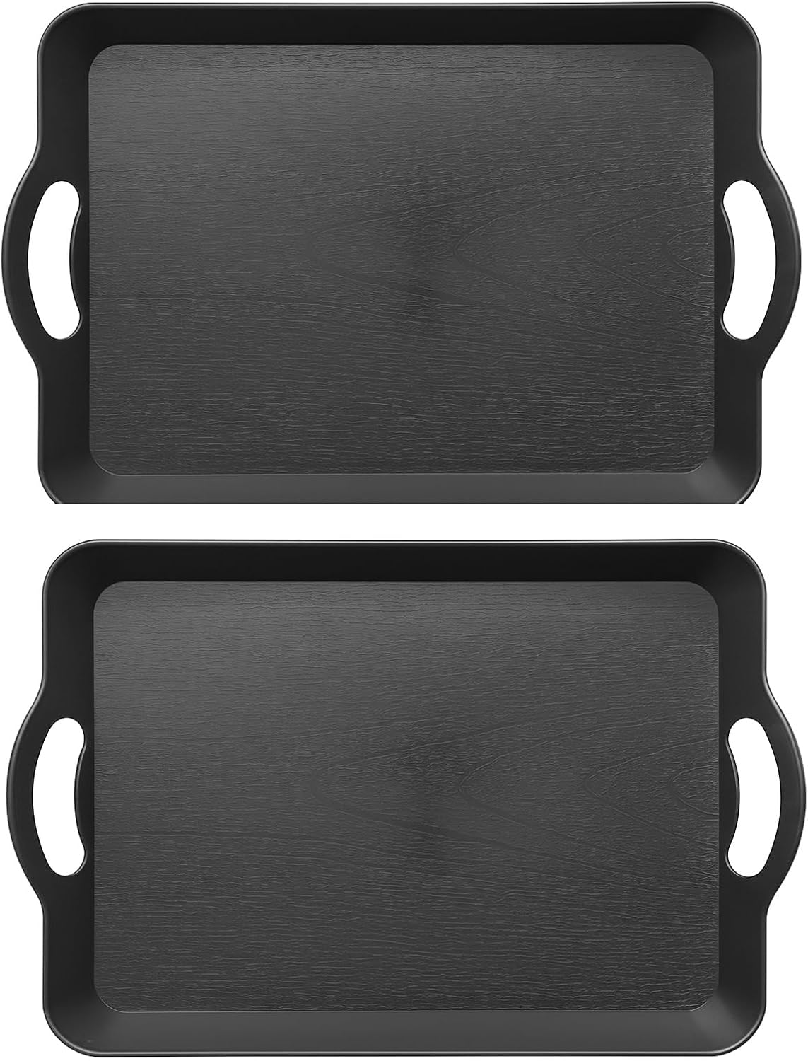 White Serving Trays with Handles, 17 x 12 inch Rectangular Plastic Tray for Restaurant, Parties, Coffee Table, Kitchen, Ottoman Non-Skid Multi-Purpose Melamine Serving Platter, Set of 2