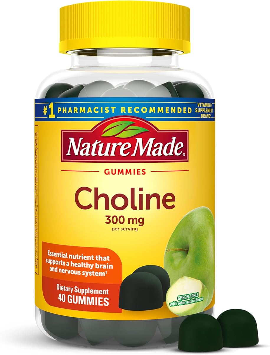 Nature Made Choline Supplements, Vegan Gummies, Choline Supplement, Supports Liver Health, Nervous System Function, and Brain Health, 40 Count, 20 Day Supply