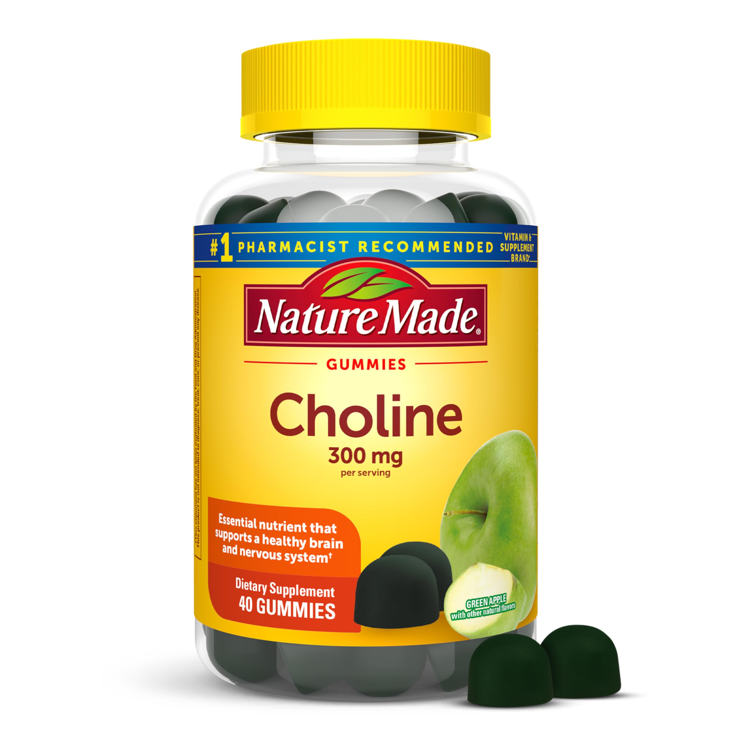 Choline Supplements, Supports Liver Health, Nervous System Function and Brain Health, 40 Vegan Gummies, 20 Day Supply