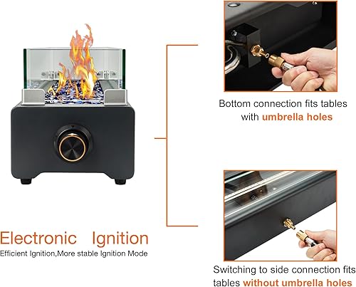 Miniatura 6 de Fogata de propano de mesa de 28 pulgadas, hoguera de mesa de 40,000 BTU para patio, chimenea portátil al aire libre rectangular con escudo de vidrio