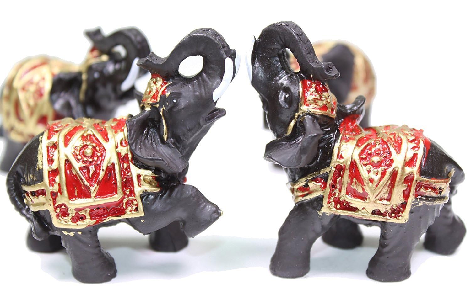 USAMJTABLE Feng Shui Set of 4 Black Thai Elephants Statues Wealth Lucky Figurines Home Decor Housewarming Congratulatory Gift