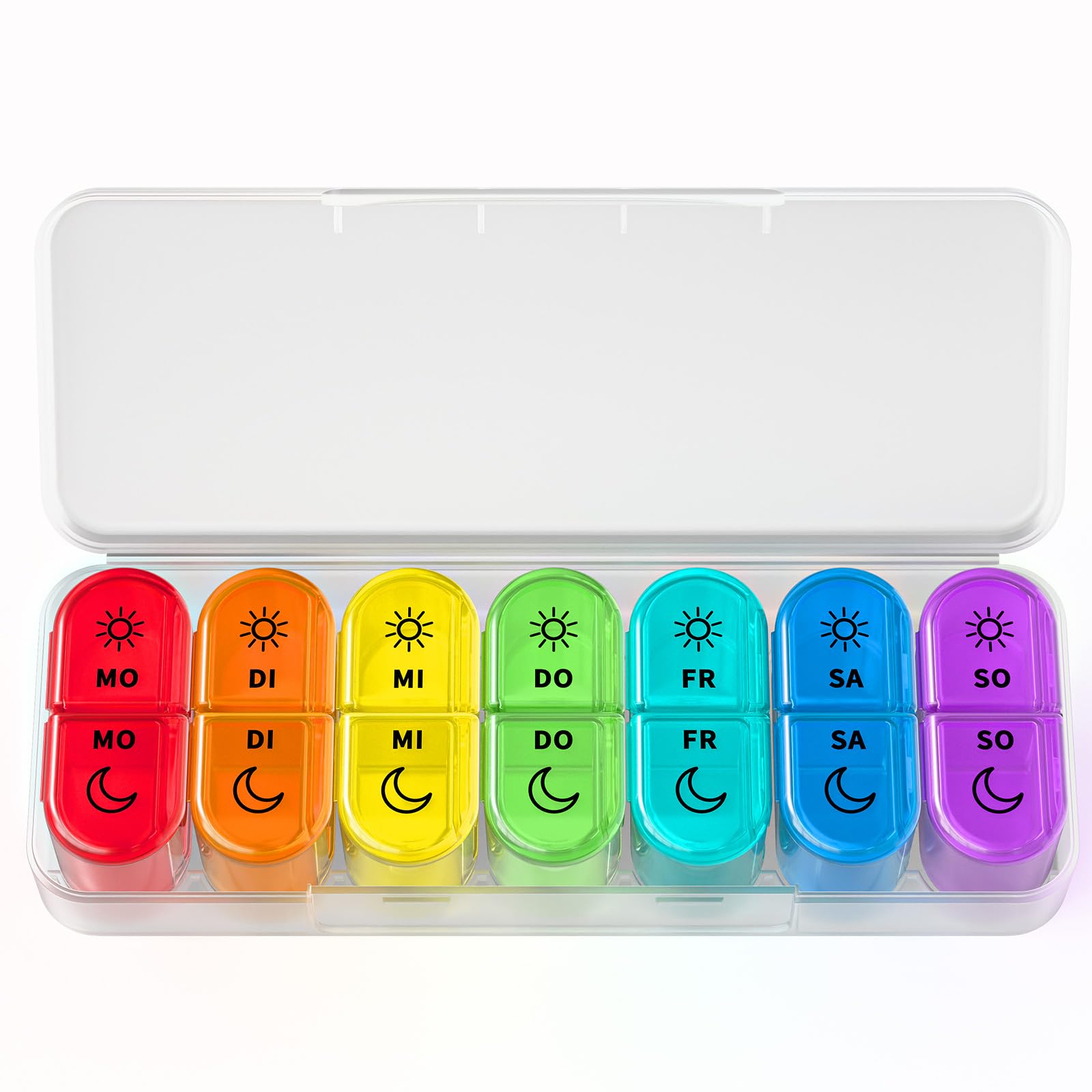 Doruimi Tablettenbox 7 Tage Morgens Abends, Pillendose Klein für Unterwegs，Medikamentenbox 7 Tage 2 fächer Große Fächer für Medikamente, Vitamine, Fischöl - Weiß