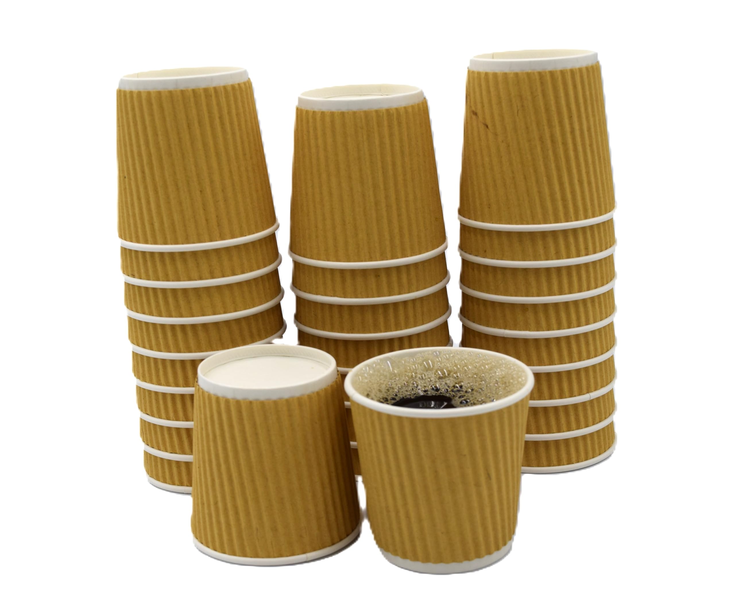4oz Disposable Espresso Coffee Cups – Pack of 50 Kraft Ripple Insulated Paper Cups – Biodegradable & Recyclable Perfect for Hot & Cold Drinks, Takeaway, Coffee Shops, Parties & More