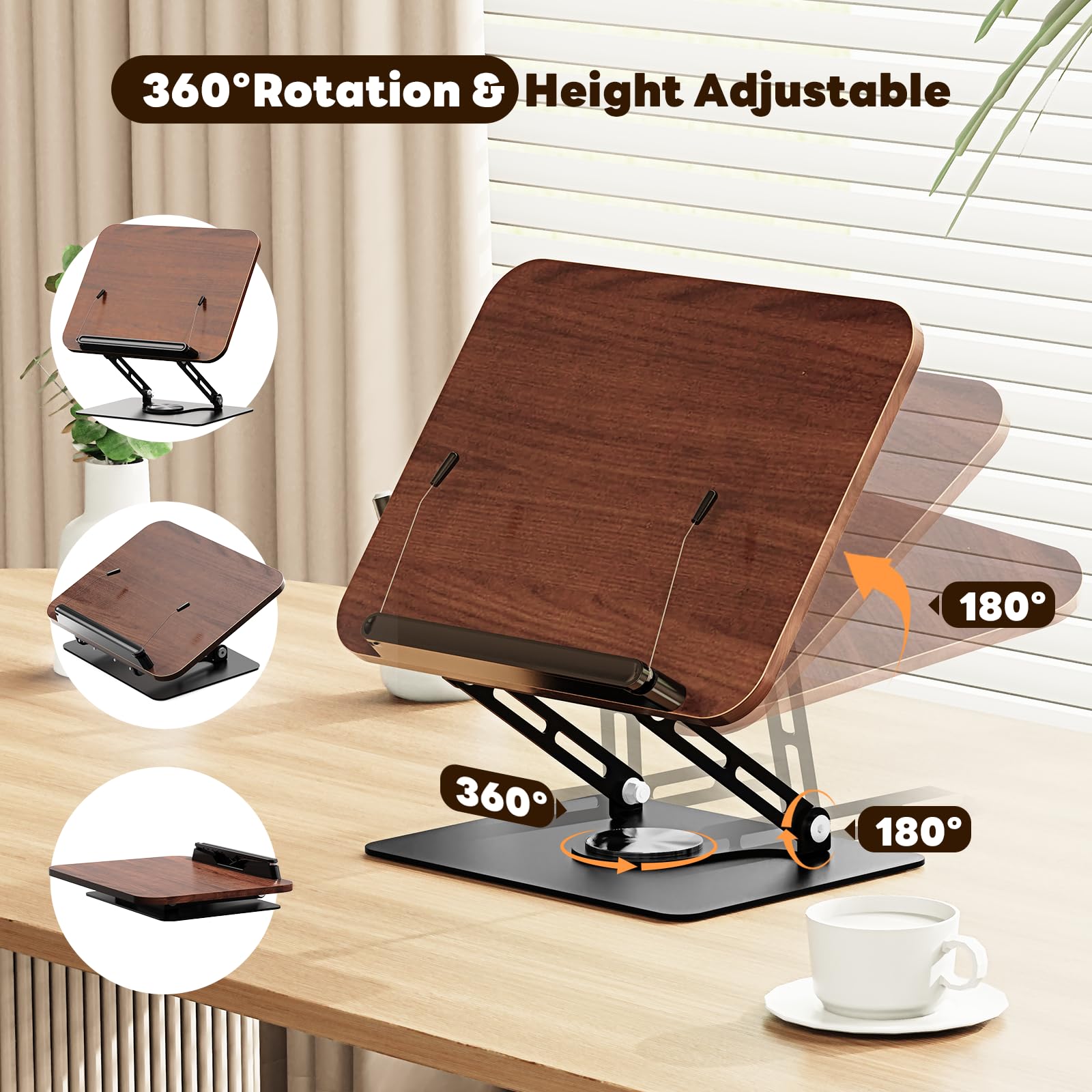 Abiglifty Book Stand for Reading Adjustable Book Holder with 360 Rotating Base Foldable Book Holder Stand for Cookbook — view 4