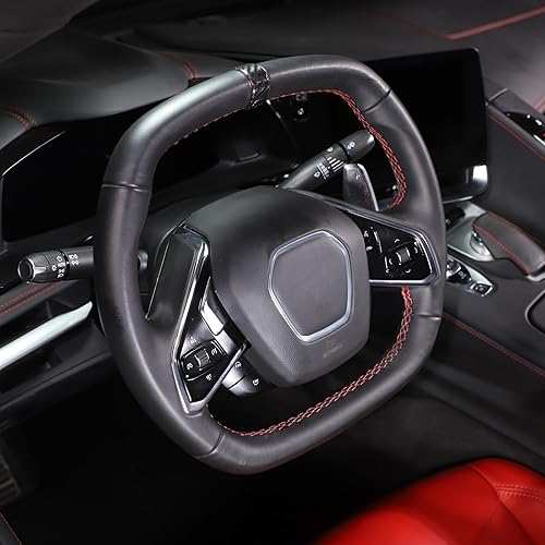 Miniatura 5 de Cubierta del anillo superior del volante compatible con Chevrolet Corvette C8 Stingray 2020-2023 100% fibra de carbono real, 2 piezas, accesorios