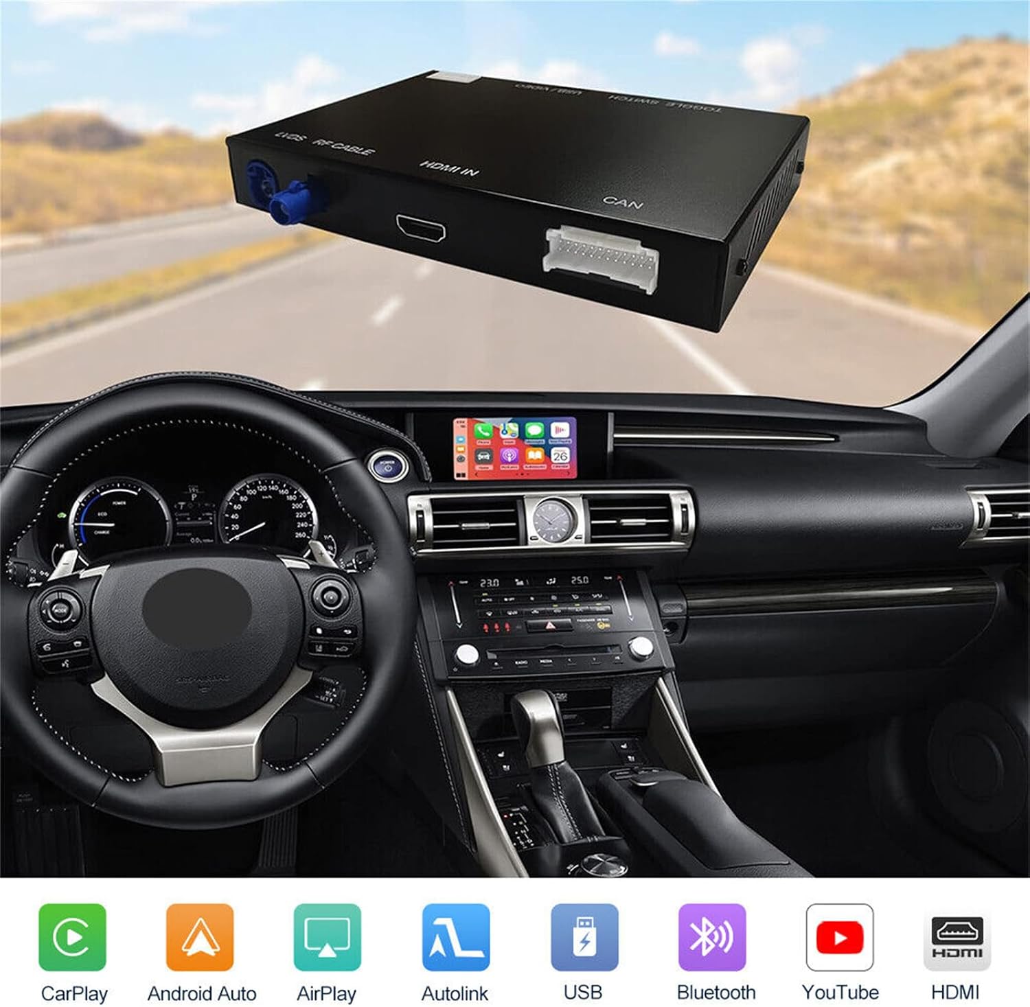 Wireless CarPlay Retrofit Kit Decoder for Lexus RX450 GS NX LX460 RX 2014-2020 Retains Factory Controls Support Android Auto, Mirror Link, Backup Camera, YouTube, Original Car Function