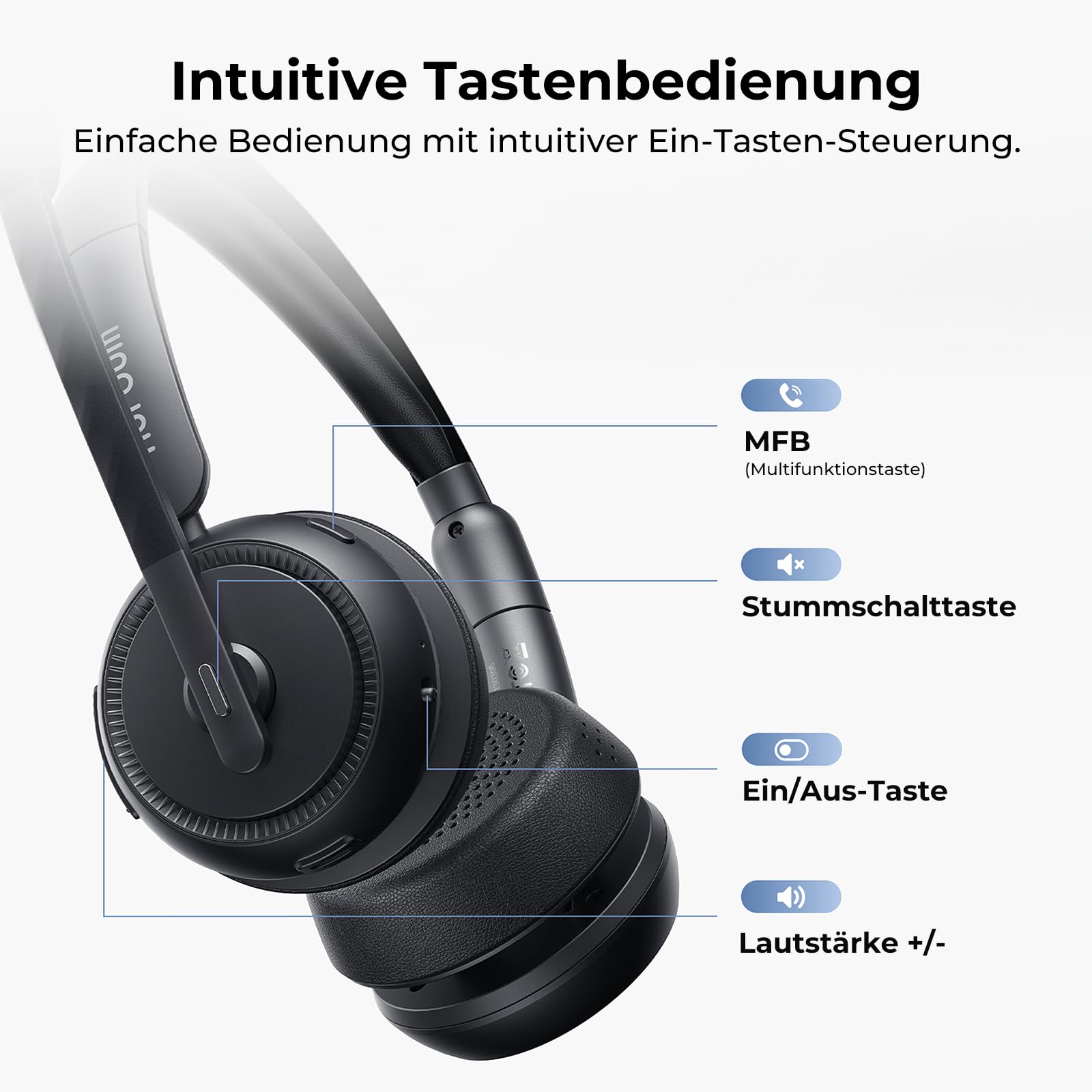 Nuroum HP31D 2026 Bluetooth Headset mit Mikrofon Wireless, KI Rauschunterdrückung für Anrufe,45 Std. Akku, Kabelloses Headset mit Ladestation&USB Dongle&Mute,Bluetooth Headset für PC/Laptop/Büro/Teams
