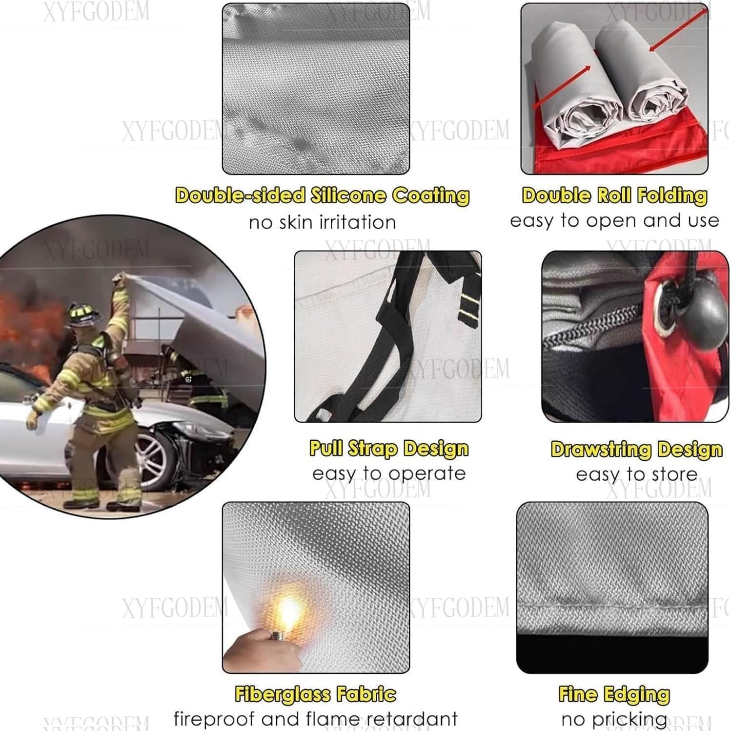 Manta ignífuga para Coche - Extintora de Emergencia 850°C, Tejido Fibra Vidrio con Revestimiento Silicona, Reutilizable, Fácil Usar, Protección contra Incendios