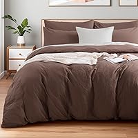 Vista 17 de NEXHOME PRO - Juego de funda de edredón, queen extragrande 98"x98", de algodón lavado 100 % orgánico con aspecto de lino, gris crema, con cierre